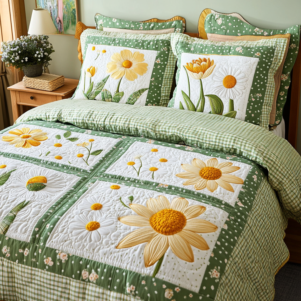Fresh Florals Quilted Bedding Set Cool Bedroom Decor Tulip Gifts For Wife