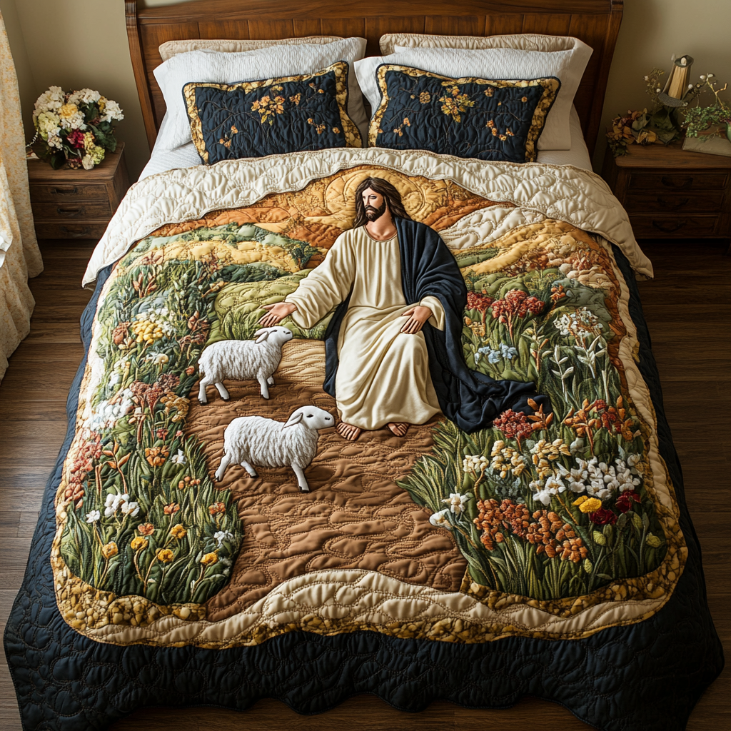 Fresh Lamb Quilted Bedding Set Bed Decor Christian Presents For Her