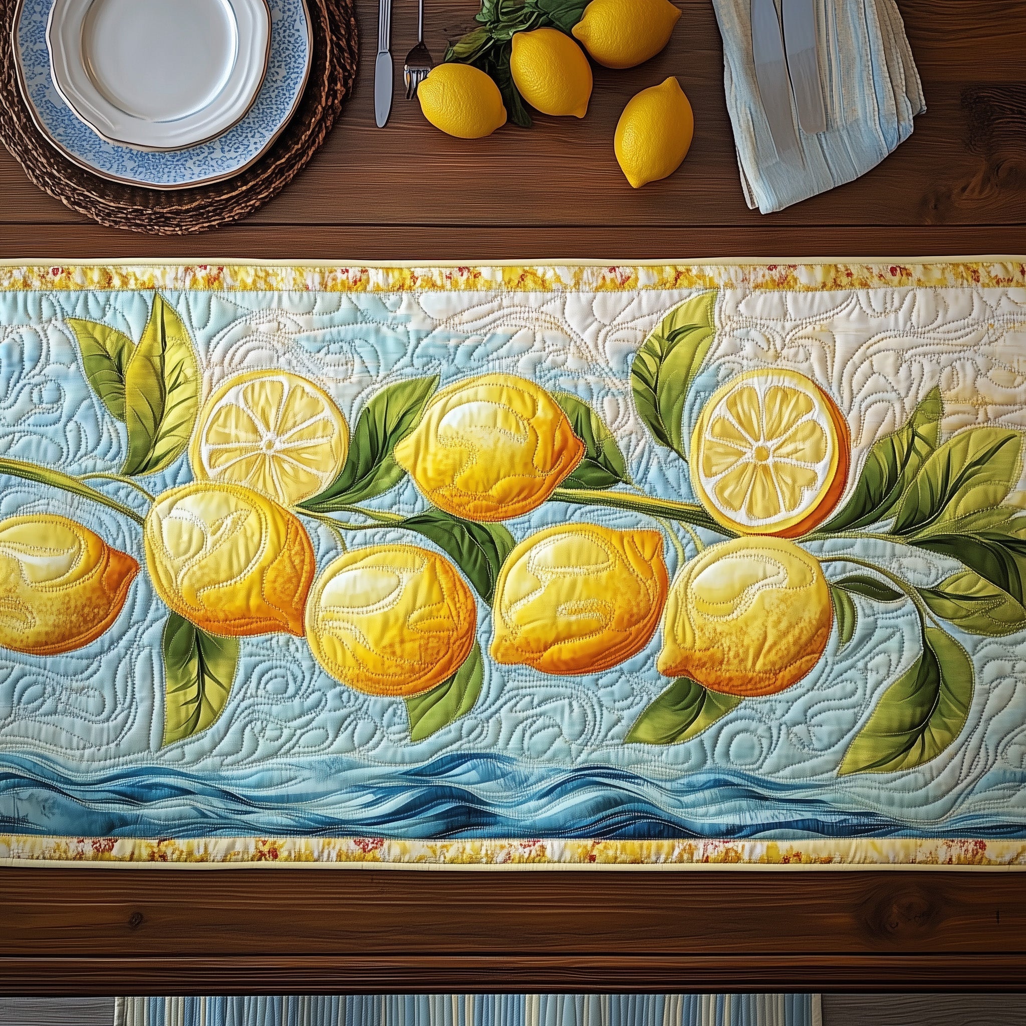 Fresh Lemon Quilted Table Runner Christmas Table Runner for Dining Room
