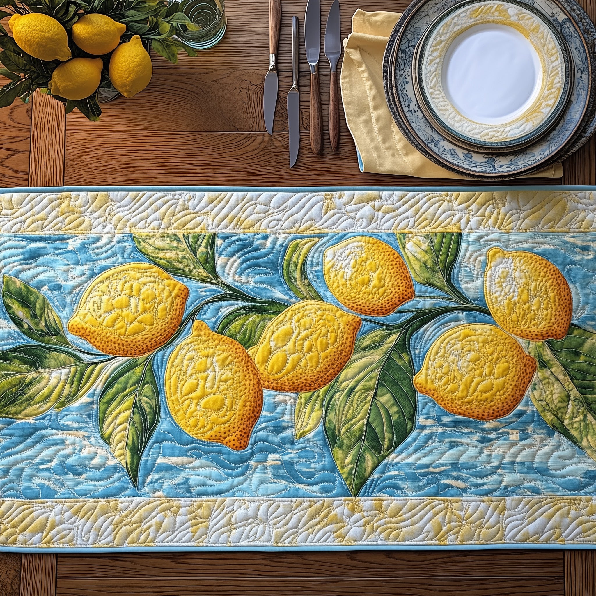 Fresh Lemon Quilted Table Runner Cozy Christmas Table Runner