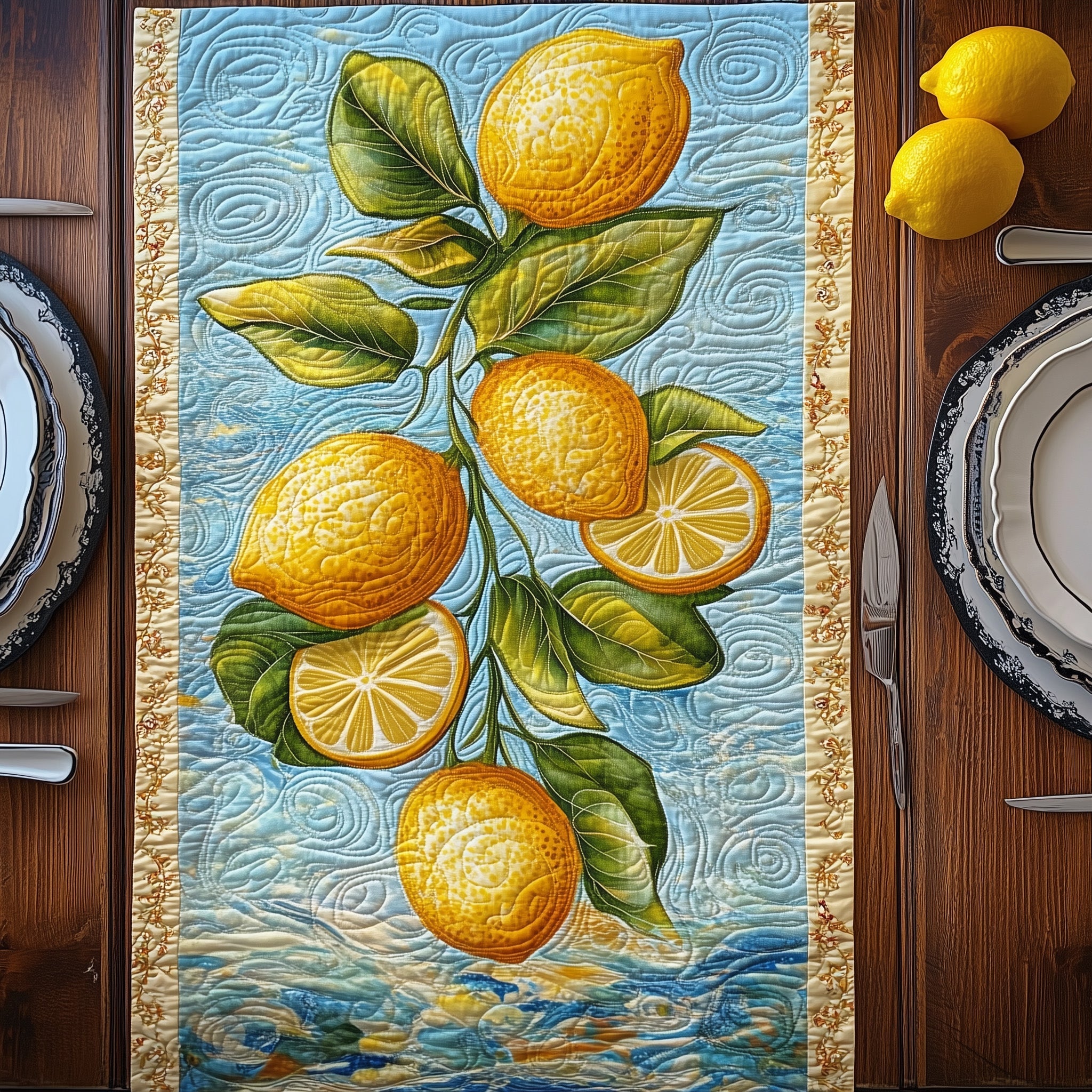 Fresh Lemon Quilted Table Runner Holiday Season Table Runner
