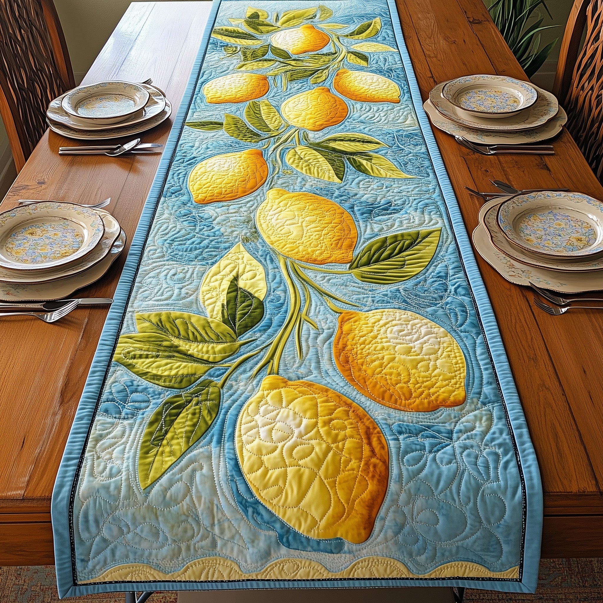 Fresh Lemon Quilted Table Runner Holiday Table Runner Gift Idea
