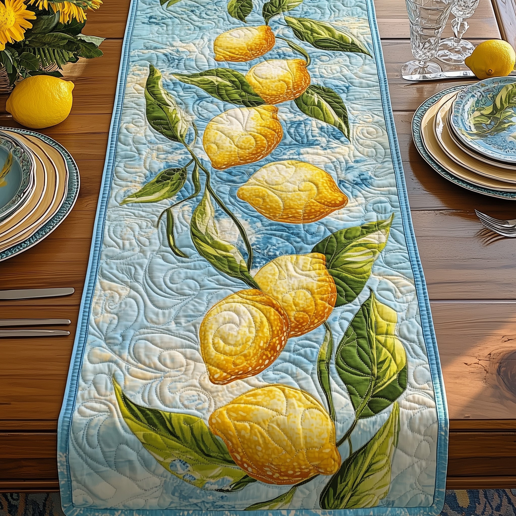 Fresh Lemon Quilted Table Runner Table Runner for Christmas Decor
