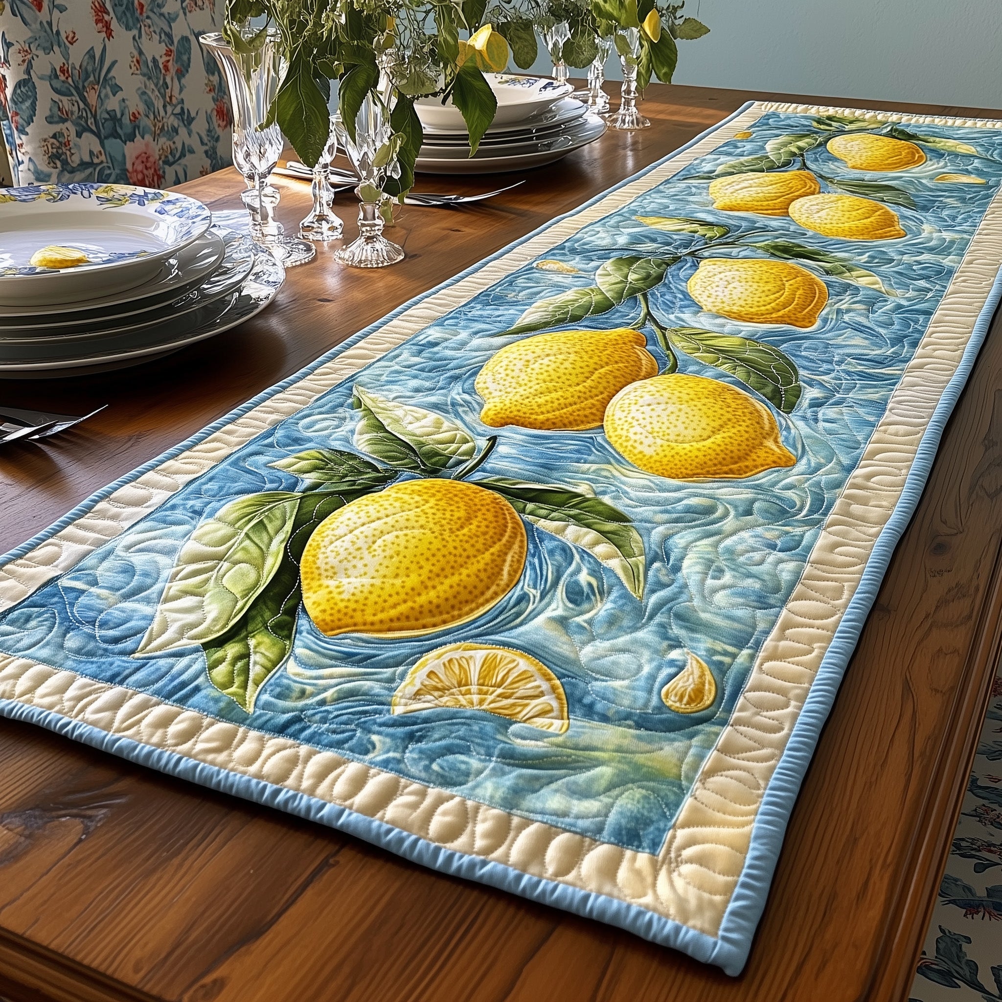 Fresh Lemon Quilted Table Runner Xmas Table Runner for Family Gatherings