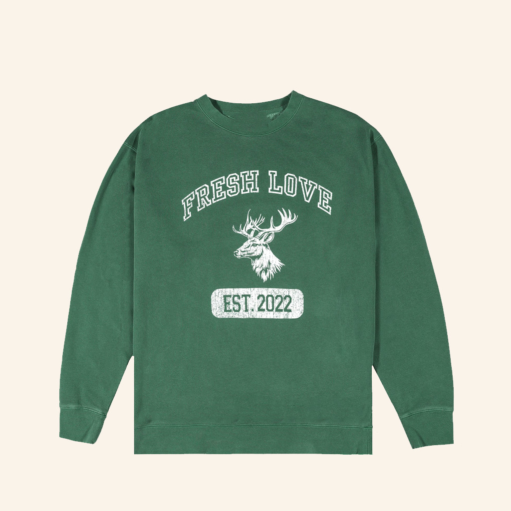 Fresh Love Clothing Merch Green College Logo Sweatshirt Christmas Ideas For Him
