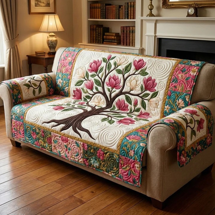 Fresh Magnolia Quilted Sofa Cover Floral Southern Furniture Protector Best Gift For Flower Lovers