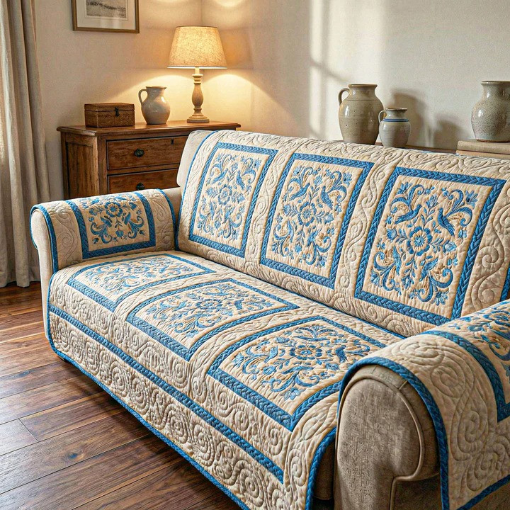 Fresh Petals Quilted Sofa Cover Spring Floral Furniture Protector Best Gift For Flower Lover Mom