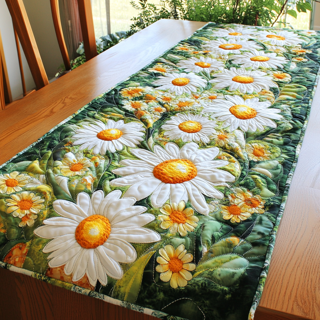 Fresh Petals Quilted Table Runner Dining Room Table Decor Unique Daisy Gifts