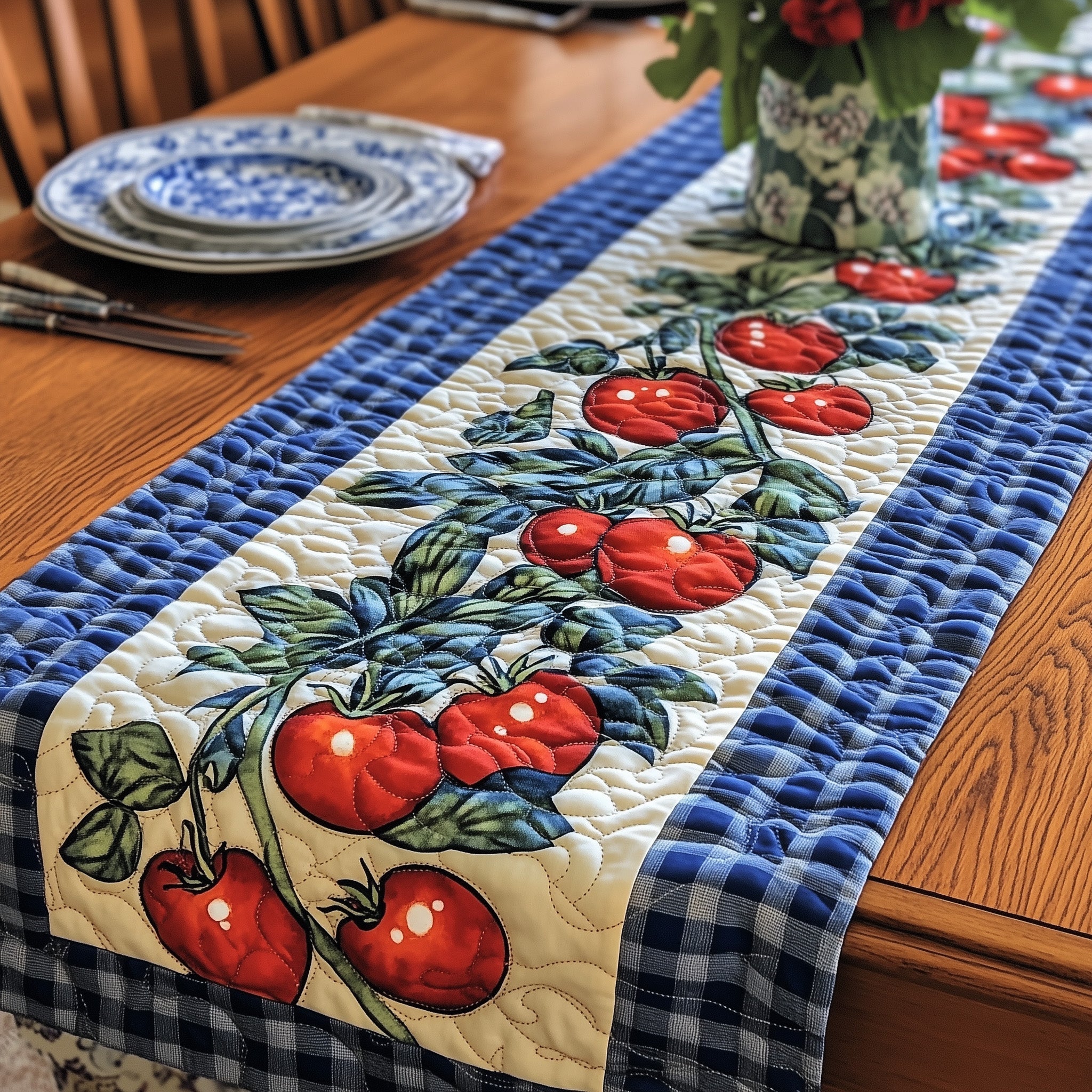 Fresh Tomato Quilted Table Runner Christmas Table Runner