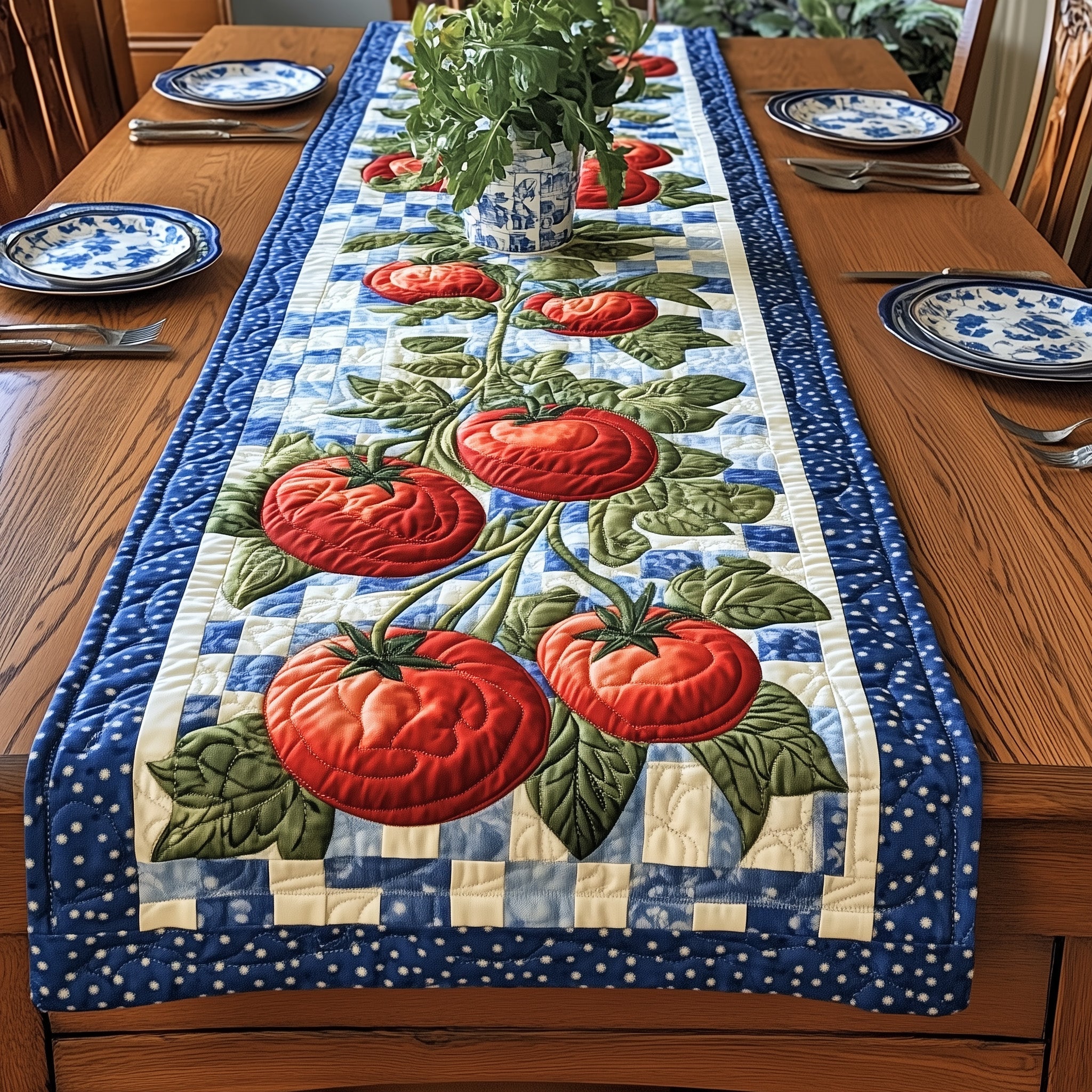 Fresh Tomato Quilted Table Runner Festive Table Runner for Dining Table