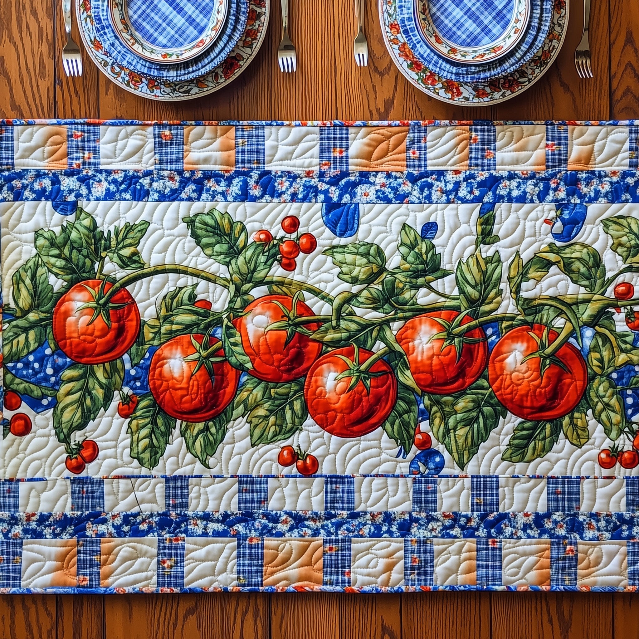 Fresh Tomato Quilted Table Runner Holiday Banquet Table Runner
