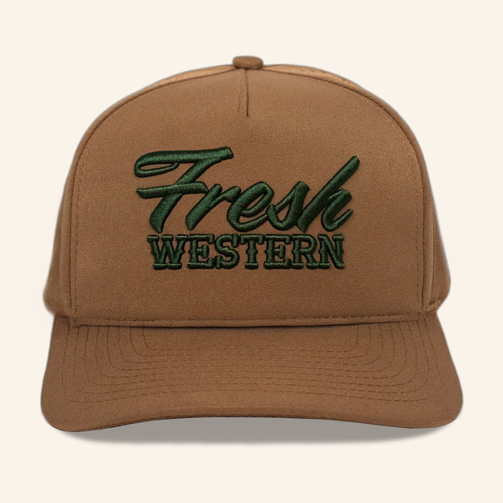Fresh Western Hat Embroidered Brown And Forest Green Hat Present For Father