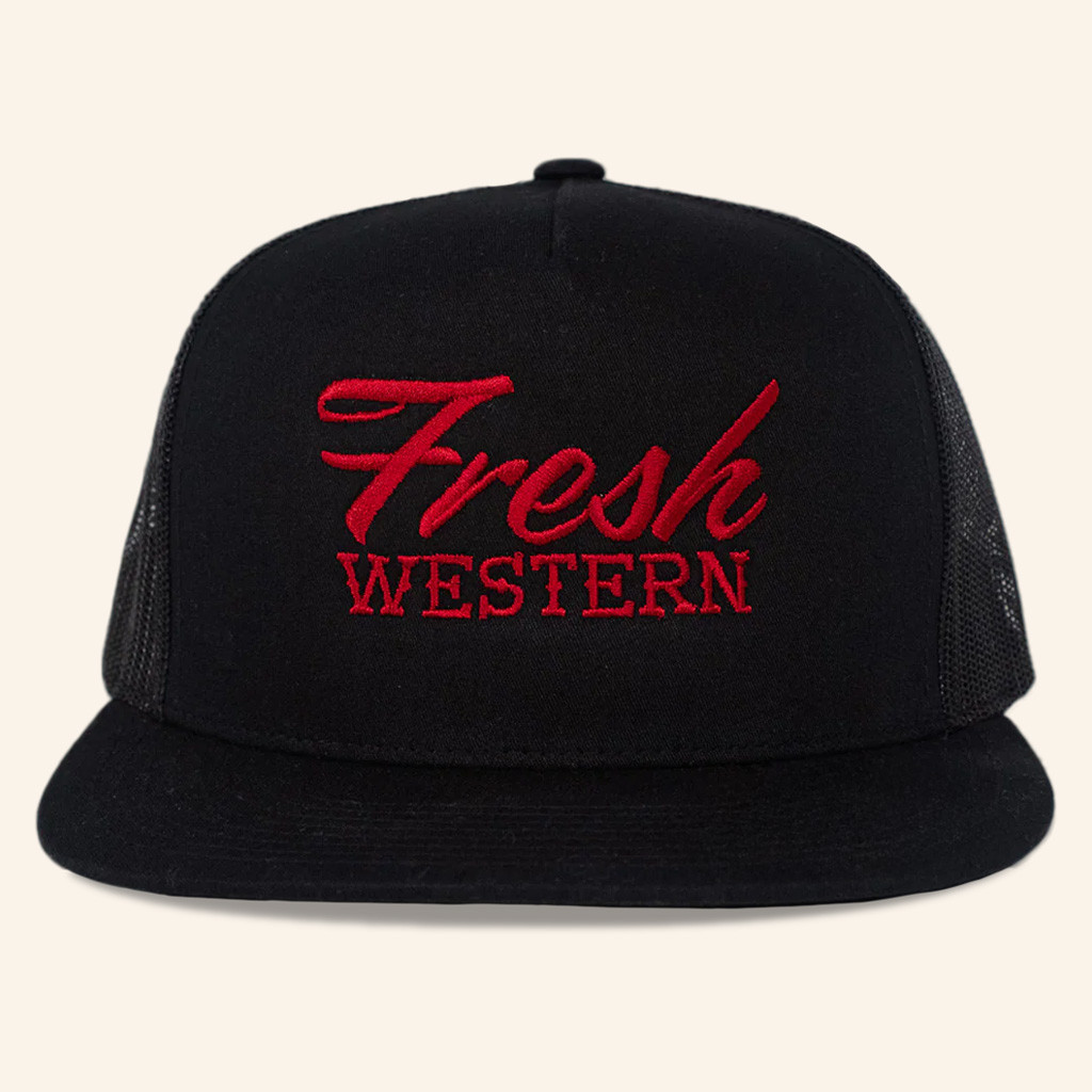 Fresh Western Hat Embroidered FW Trucker Snapback Hat Black And Red Gifts For Father