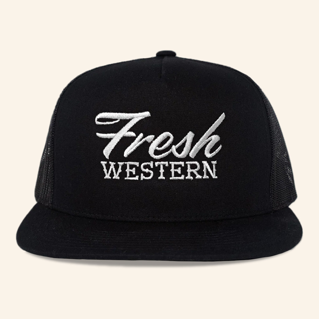 Fresh Western Hat Embroidered FW Trucker Snapback Hat Black And White Gifts For Him