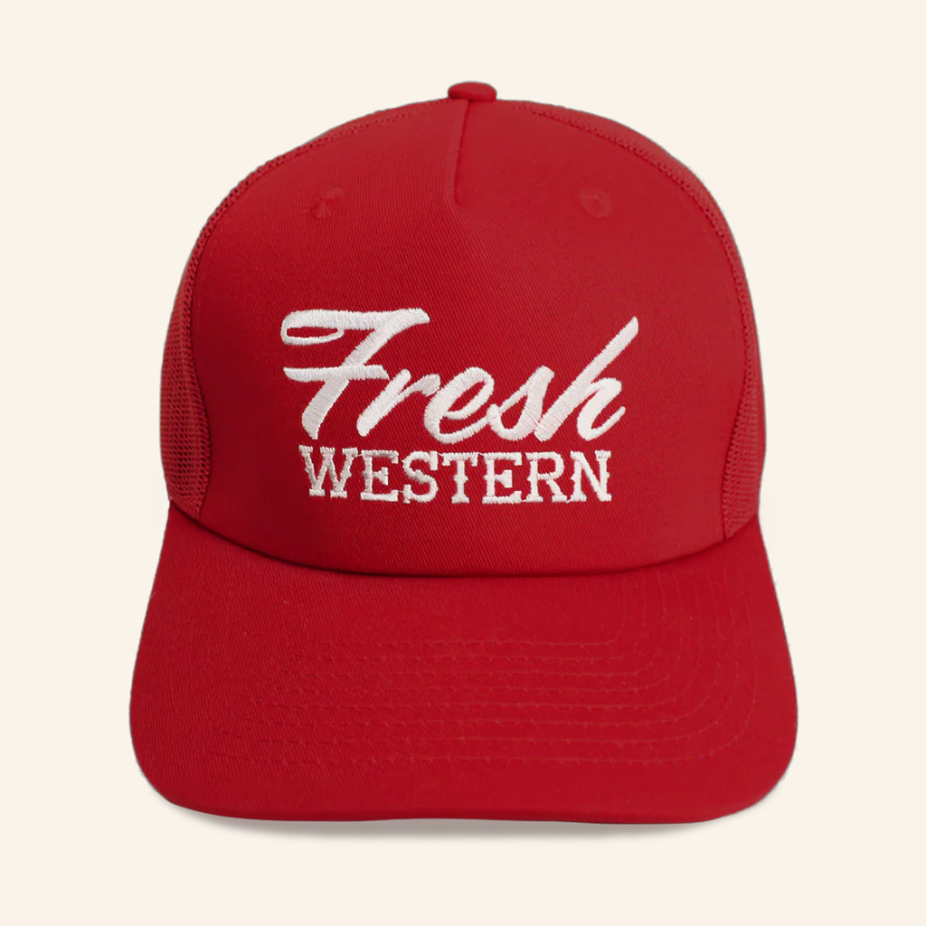Fresh Western Hat Embroidered Red And White Trucker Hat Present For Husband