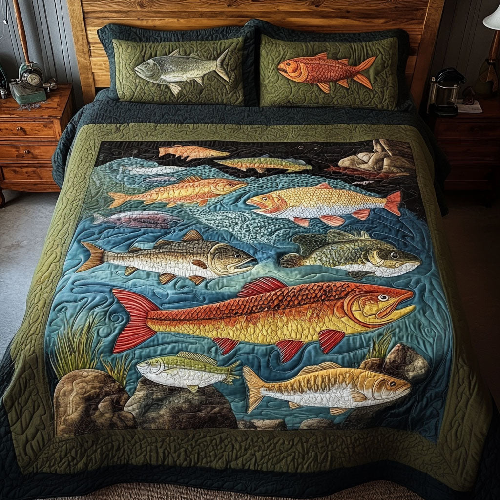 Freshwater Quest Quilted Bedding Set Christmas Bedding Sets Father'S Day Gifts For Fisherman