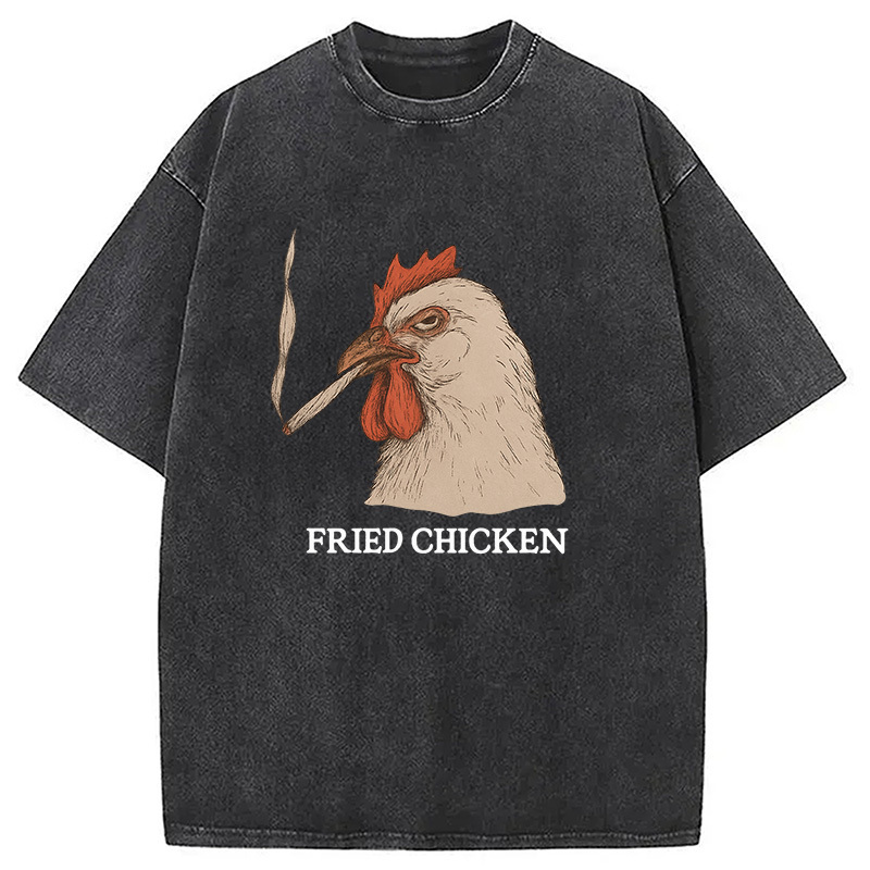 Fried Chicken 420 Smoking Meme Washed T-Shirt Funny Graphic Gift For Friends Gifts For Friends