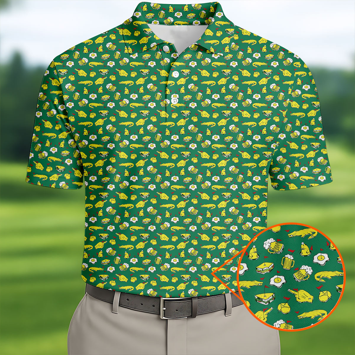 Fried Egg Sandwich Aligator Beer Golf Tournament Polo Shirt Best Golf Clothes Father's Day Gifts