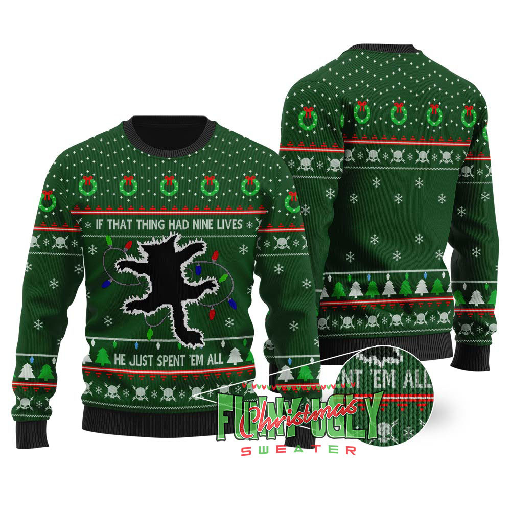 Fried Pussycat Griswolds Family National Lampoon Christmas Sweater Forest Green Comfortable Holiday Sweater for Chilly Nights