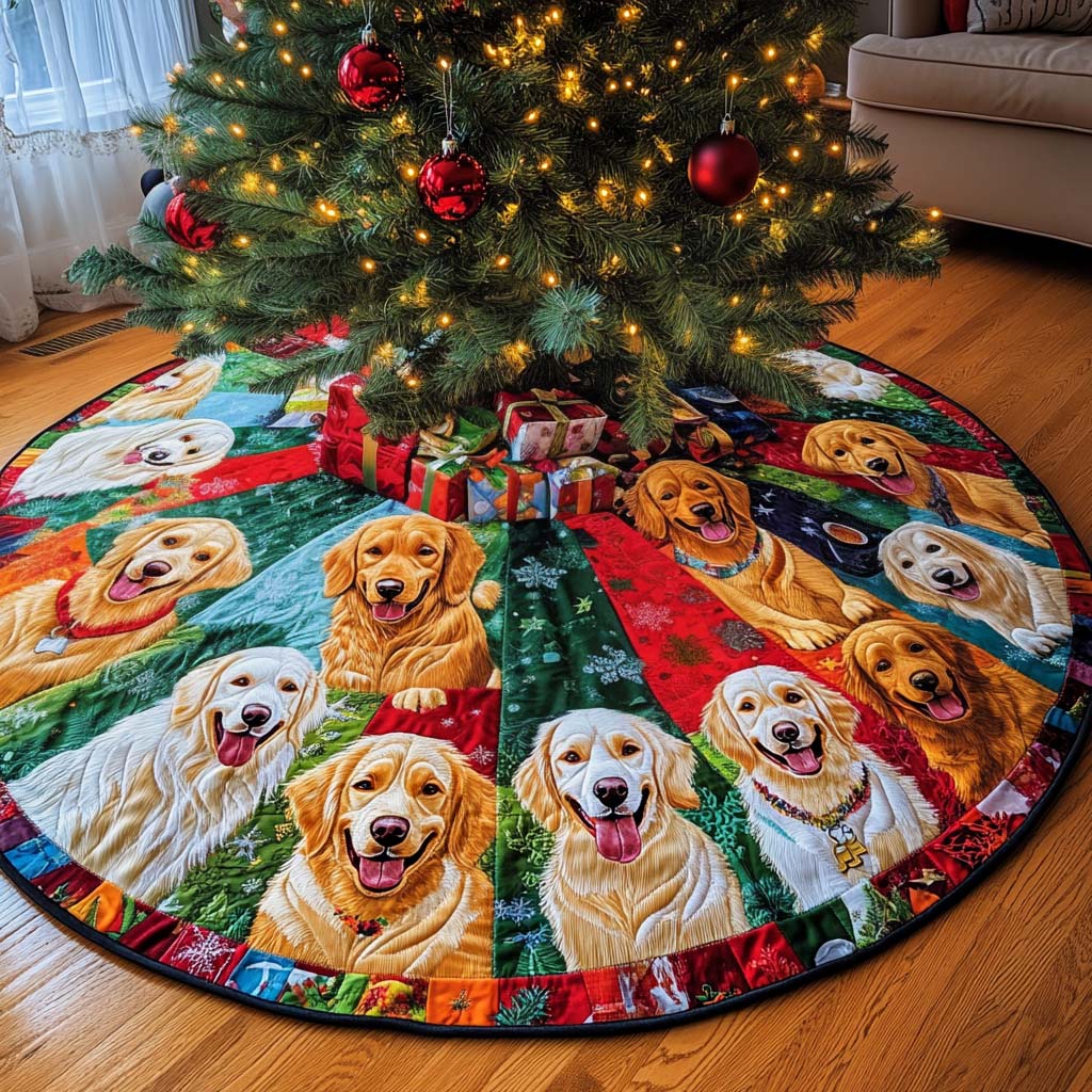 Friendly Fetch Christmas Quilted Tree Skirt Christmas Holiday Decor Home