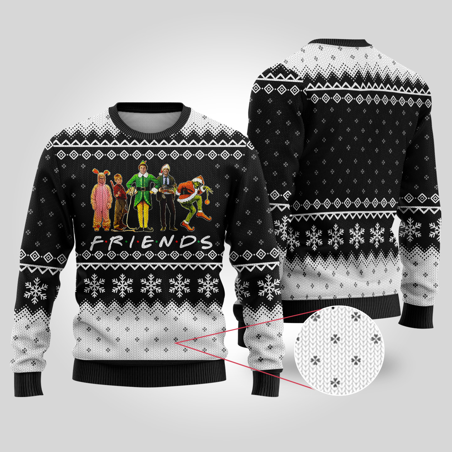 Friends Elf Christmas Movie Characters Ugly Christmas Sweater Navy Trending Christmas Merch Gift 2025 Collection