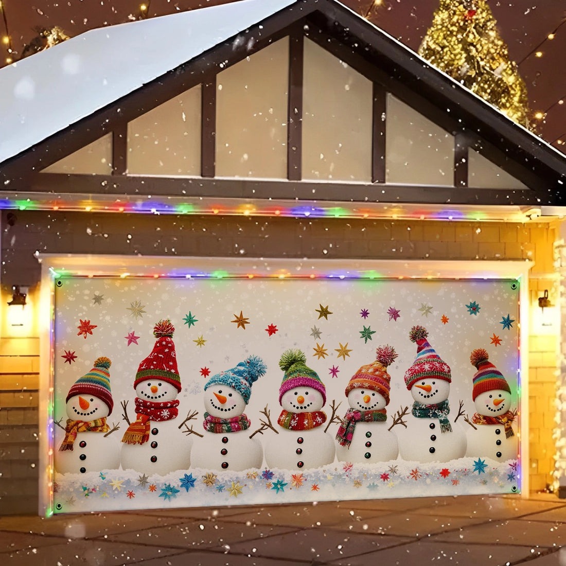 Friends In Holiday Cheer Christmas Garage Door Cover Snowman In Colorful Hats Gara Decorations