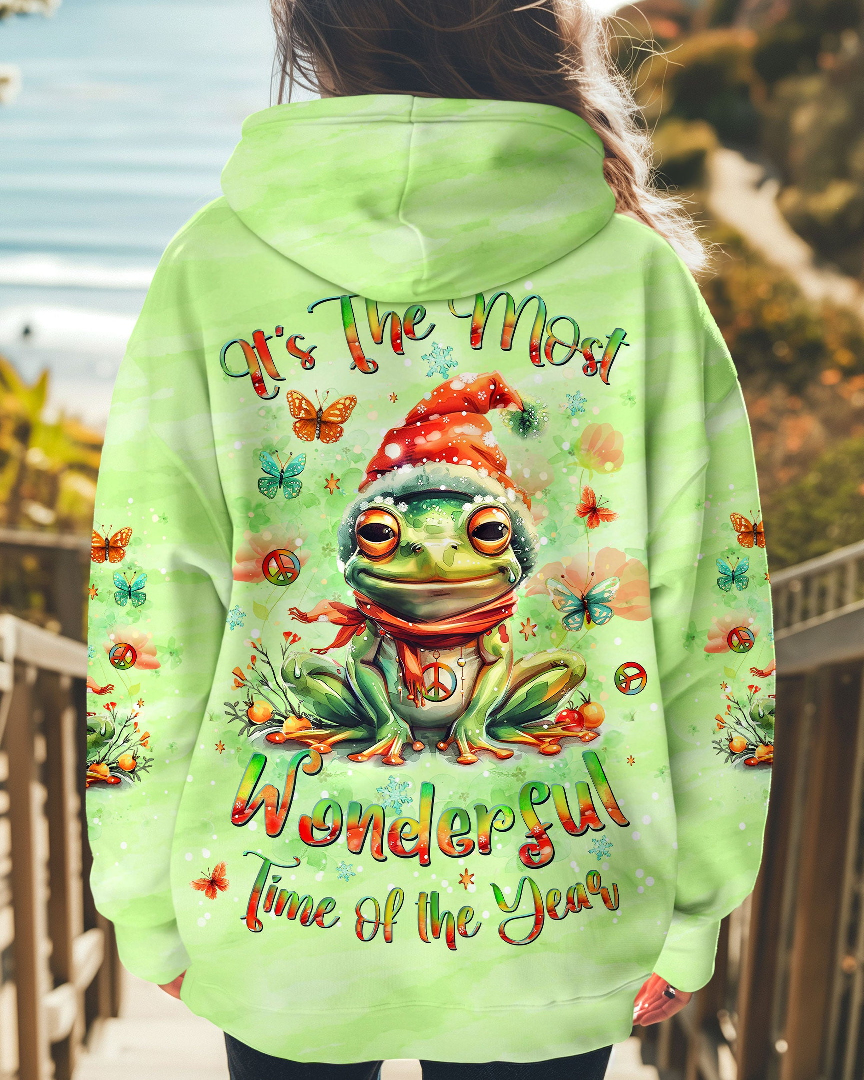 Frog And Butterfly It'sThe Most Wonderful Tie Dye Hoodie Winter Merch Gift For Frog Lover