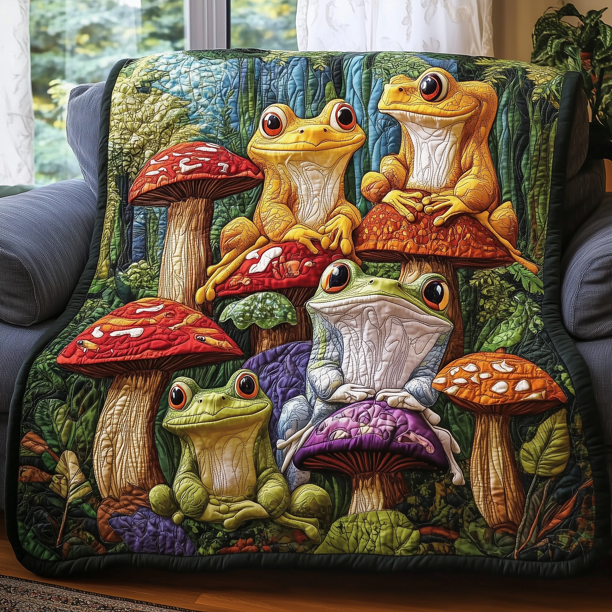 Frog And Fungi Magic Quilted Blanket Couch Throw BlanketFrog Christmas Gifts