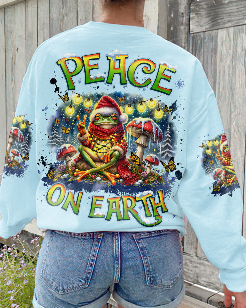 Frog And String Lights Peace On Earth Sweatshirt Cute Merch Best Christmas Gifts For Hippies