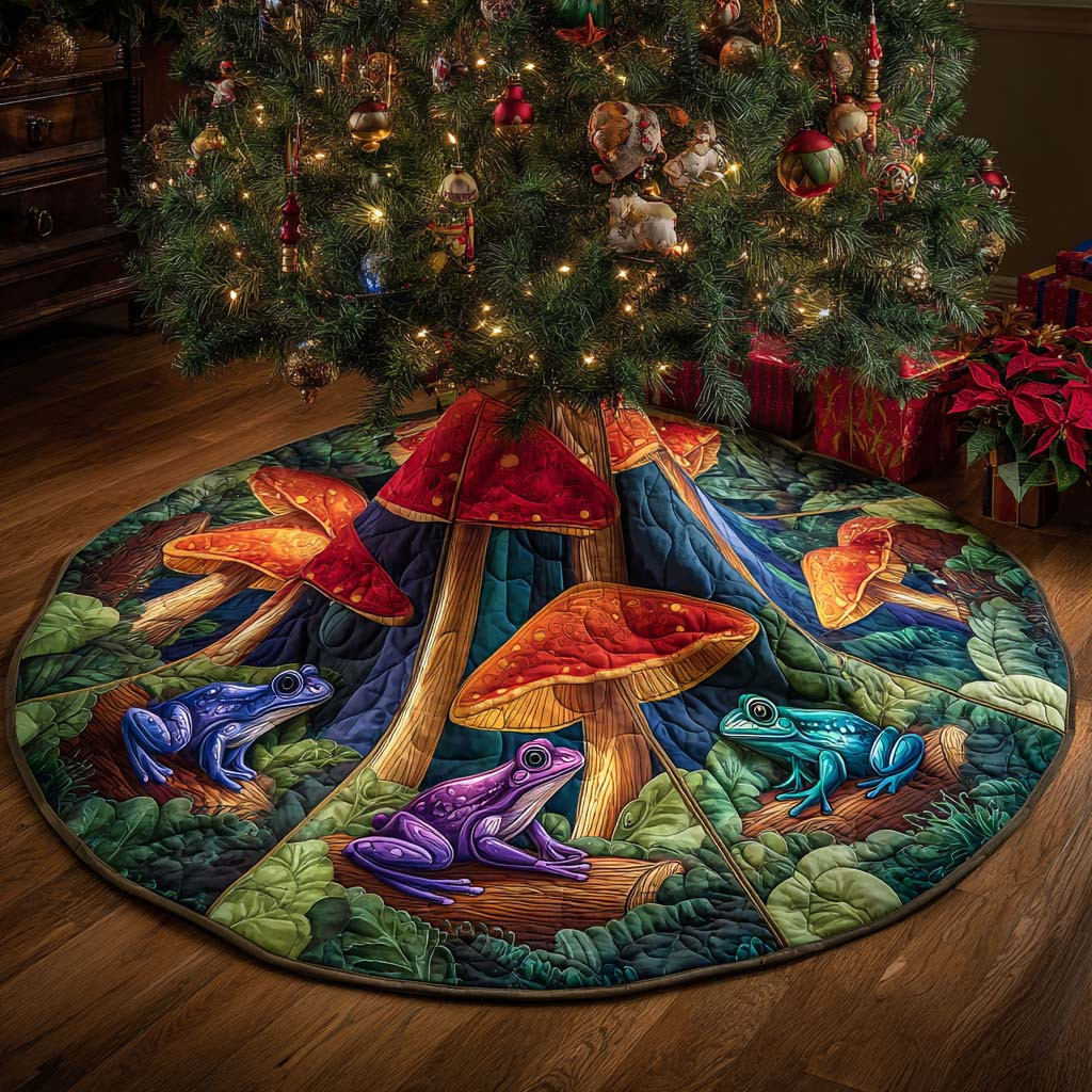 Frog Aquatic Shroom Lagoon Quilted Tree Skirt Holiday Decor Christmas Gifts For Frog Lovers