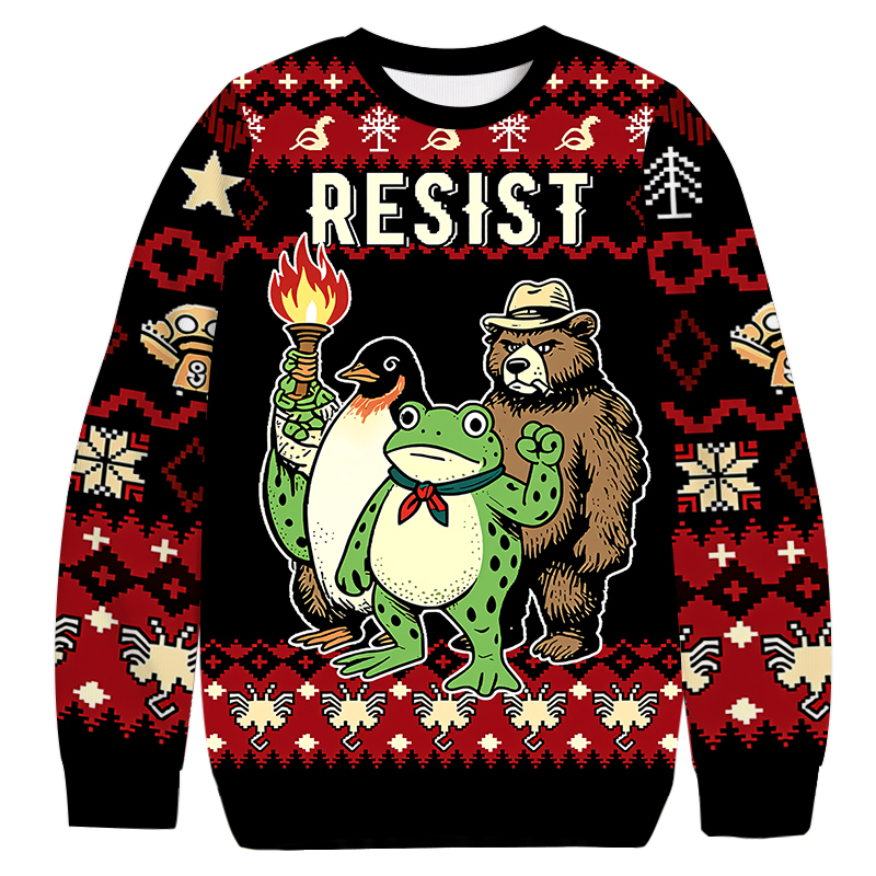 Frog Bear Penguin Resist Christmas Ugly Sweatshirt Christmas Gift For Friends Frog Bear Penguin Resist Christmas Ugly Sweatshirt Christmas Gift For Friends