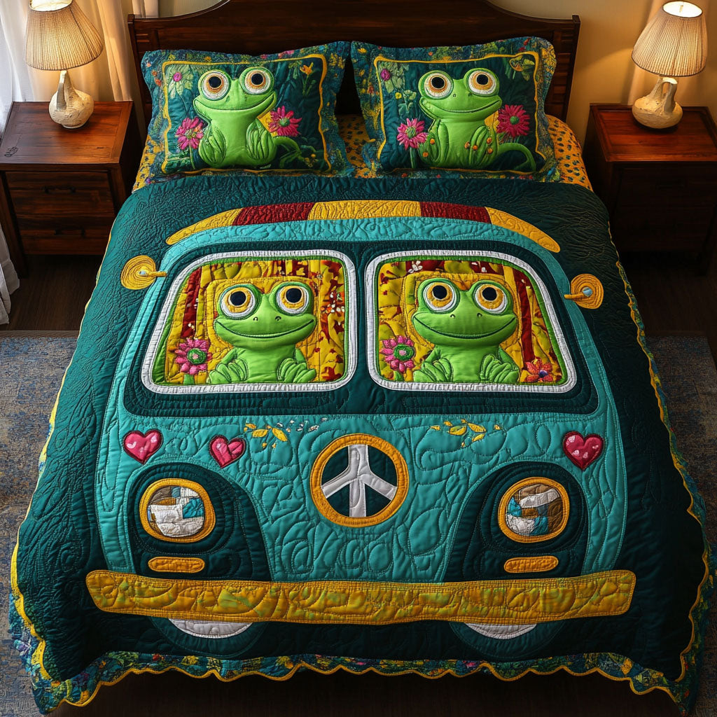 Frog Bus Joyride Quilted Bedding Set Best Bedspread Set Frog Related Gifts