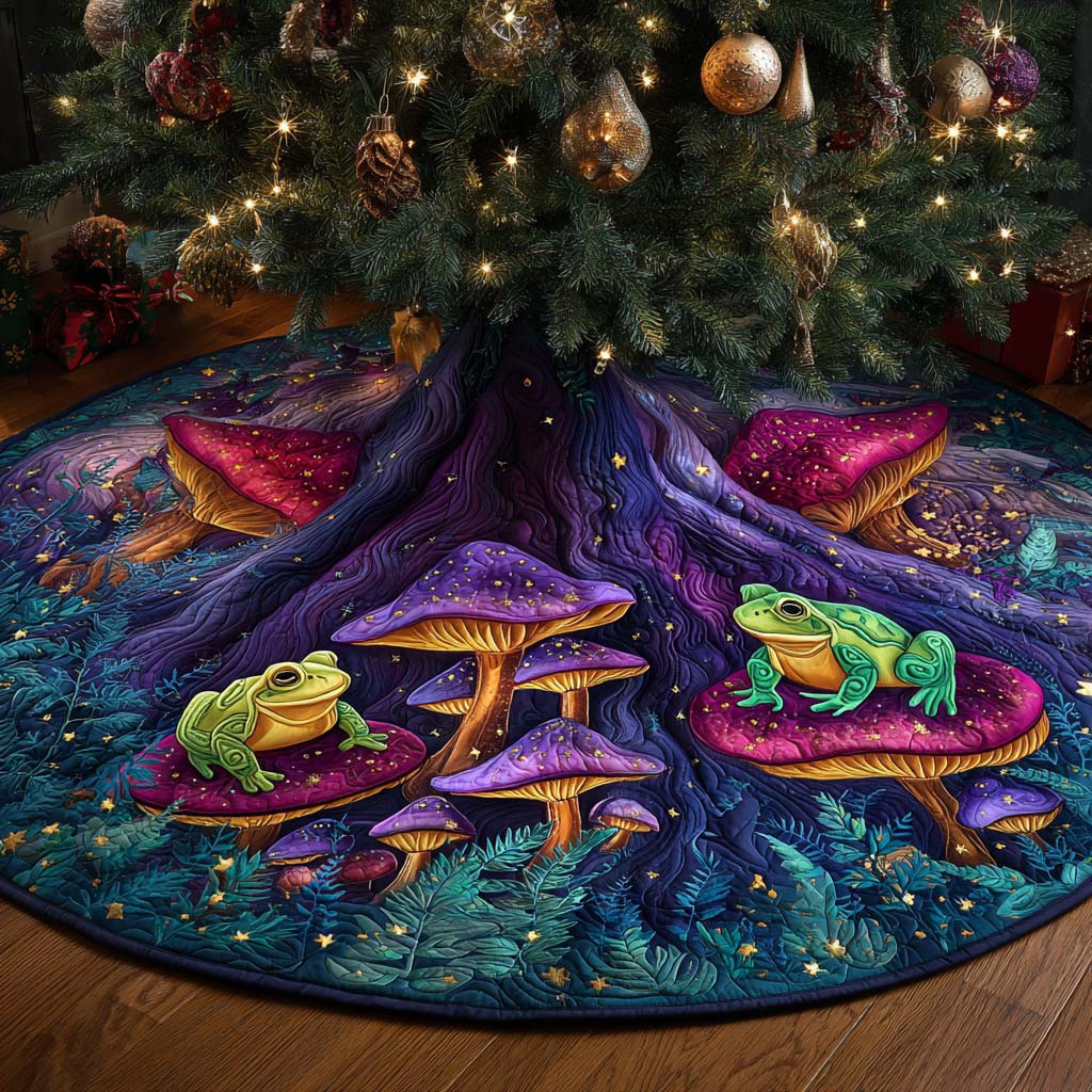 Frog Celestial Shroom Forest Quilted Tree Skirt Animal Pattern Christmas Decor Ideas