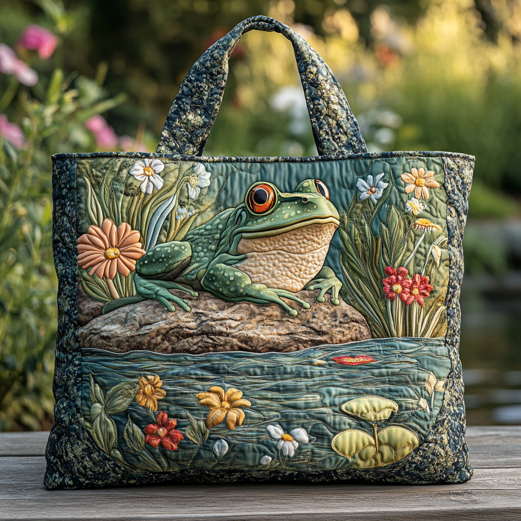 Frog Charm Quilted Tote Bag Frog Gifts For Adults