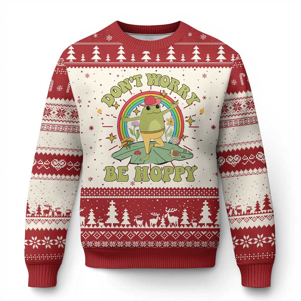 Frog Don't Worry Be Hoppy Ugly Christmas Sweater Funny Xmas Jumper Gift For Frog Lovers