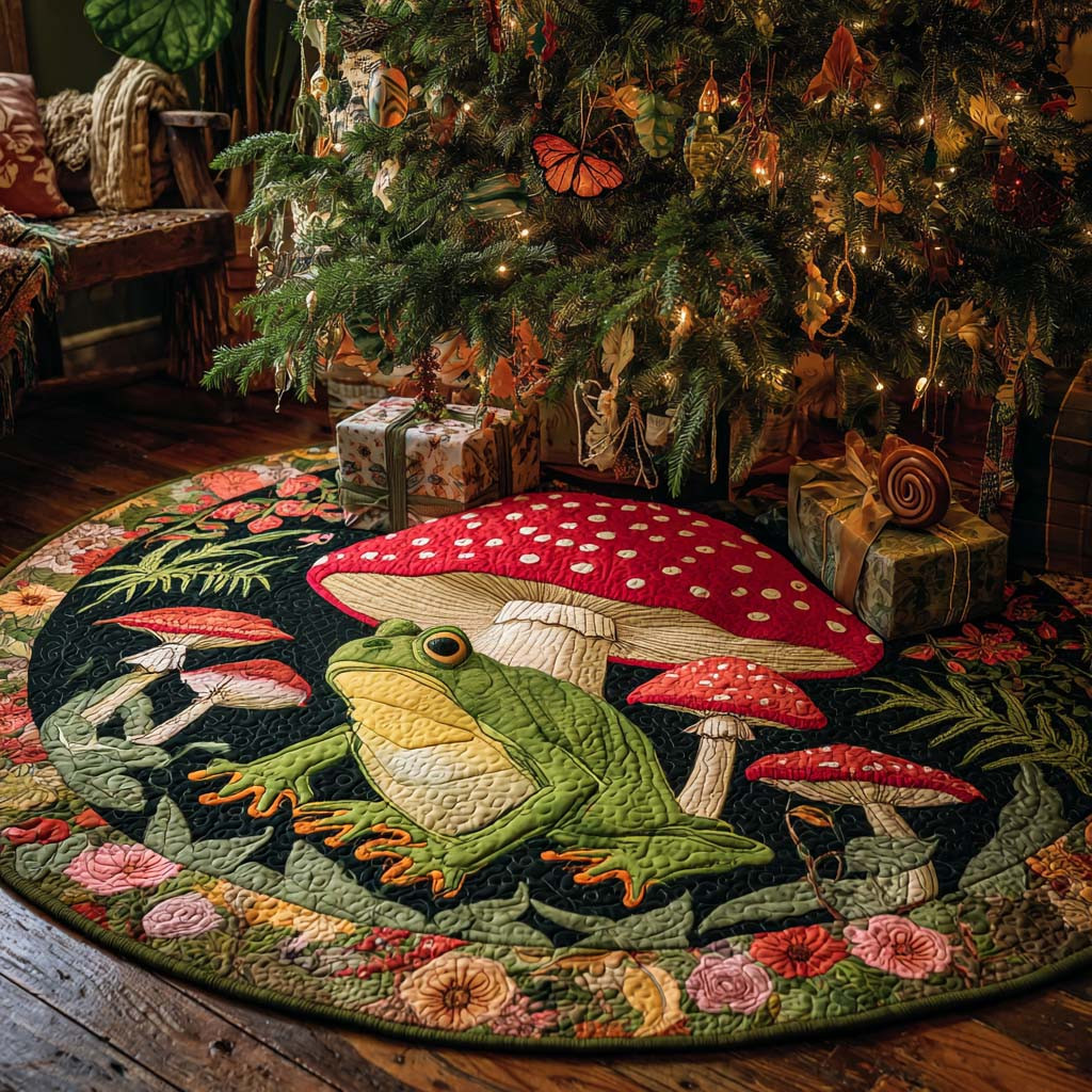 Frog Fairy Garden Charm Christmas Quilted Tree Skirt Animal Themed Frog Lover Christmas Gifts