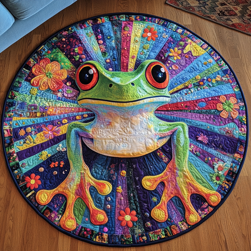 Frog Frenzy Quilted Round Mat Foyer Decor Ideas Gift For Frog Lover