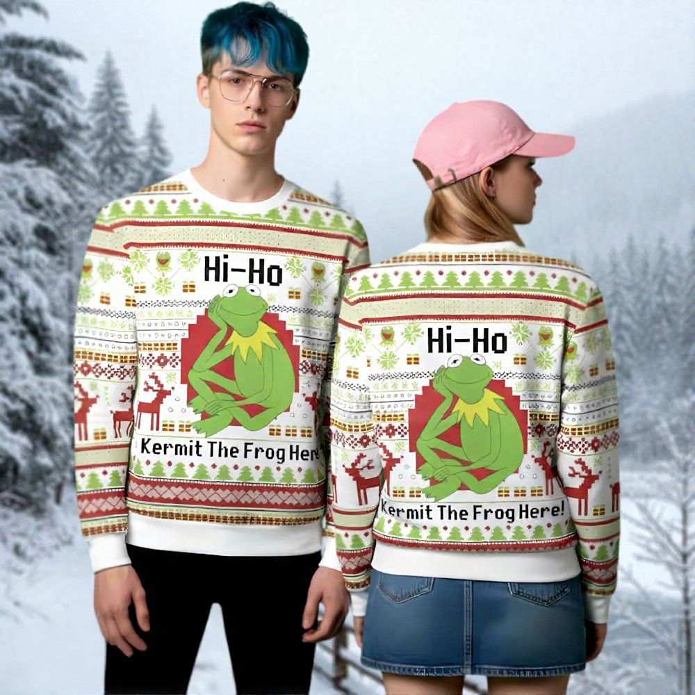 Frog Hi Ho Ugly Christmas Sweater Kermit The Frog Here Xmas Wear Funny Secret Santa Gifts