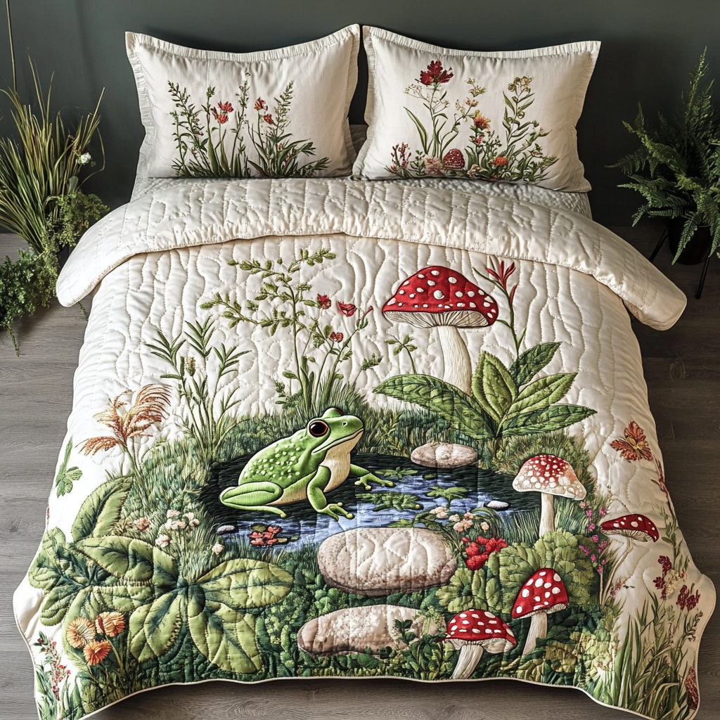 Frog Hollow Quilted Bedding Set Unique Bed Sheet Set Frog Gifts For Adults