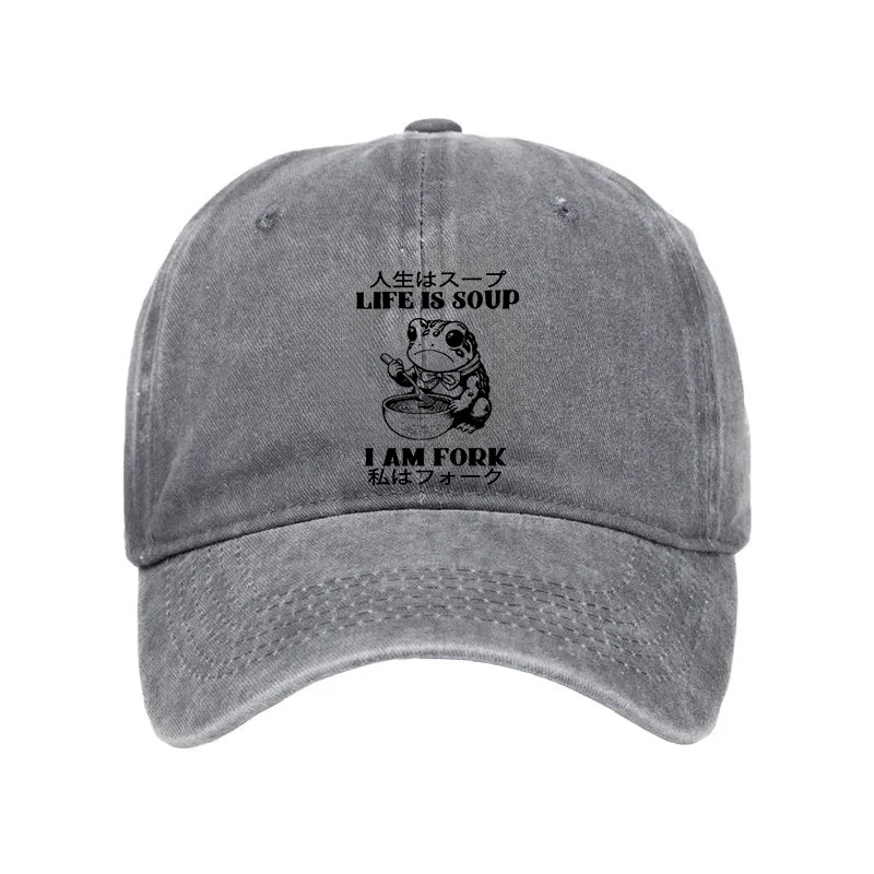 Frog Life Is Soup I Am Fork Washed Hat Meme Baseball Cap Frog Gifts