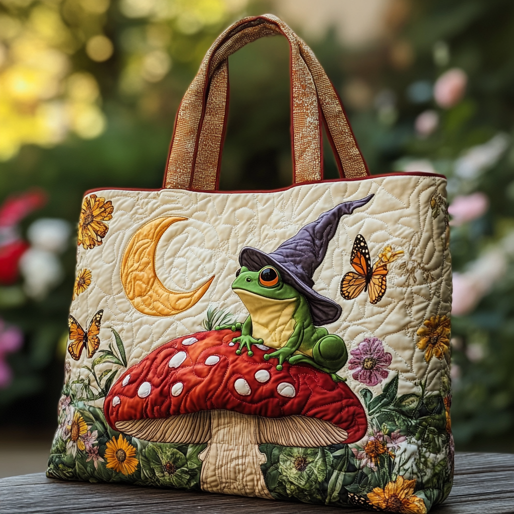 Frog Meadow Quilted Tote Bag Unique Gifts For Frog Lovers