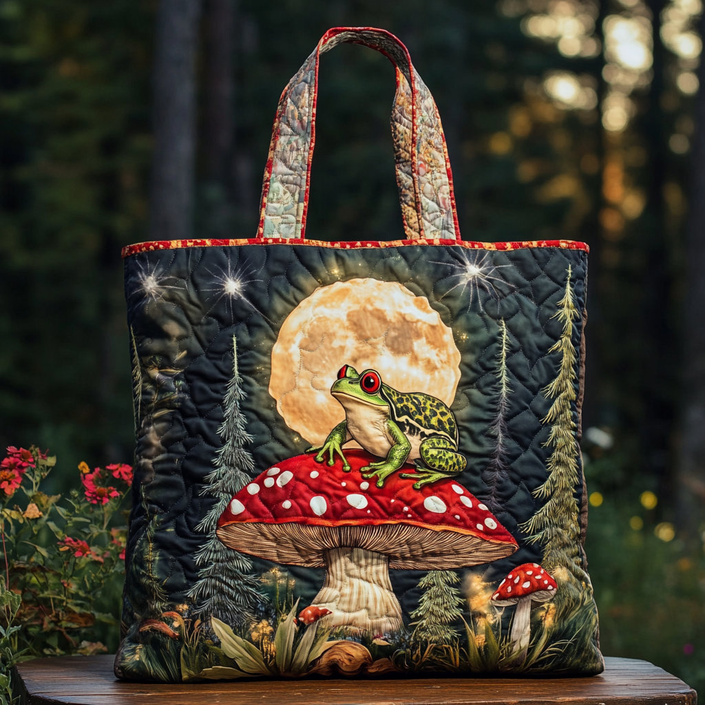 Frog Moonlight Quilted Tote Bag Cool Frog Gifts