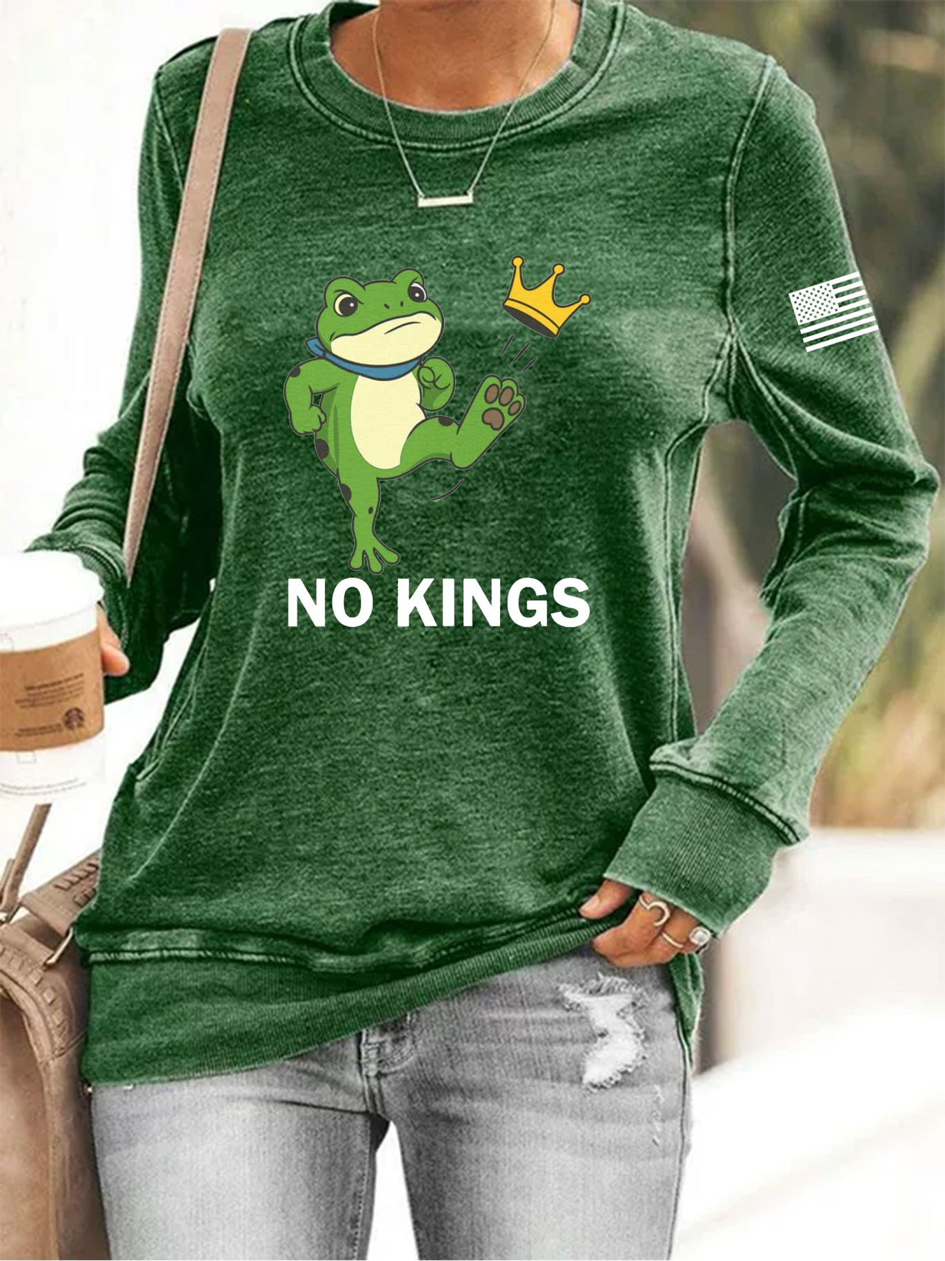 Frog No Kings Resist Sweatshirt Fight the System American Flag Apparel Gifts