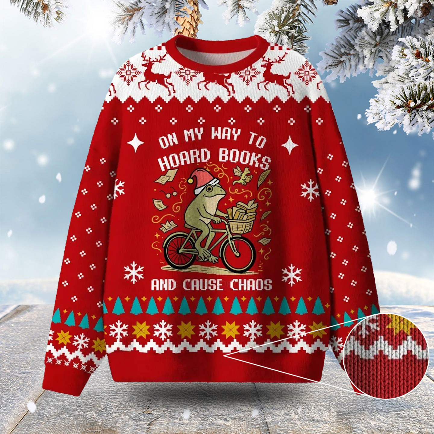 Frog On My Way To Hoard Books And Cause Chaos Ugly Christmas Sweater Christmas Gift Ideas