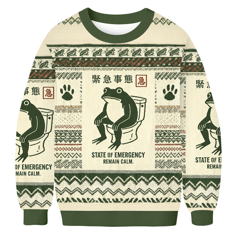 Frog On Toilet Japanese Ugly Sweater Japanese Art Trendy Fashion Frog Lover Gifts