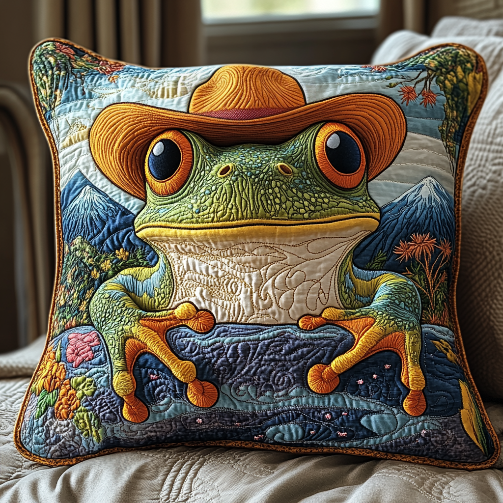 Frog Outlaws Quilted Pillow Case Decorative Throw Pillow Covers Frog Gifts For Him