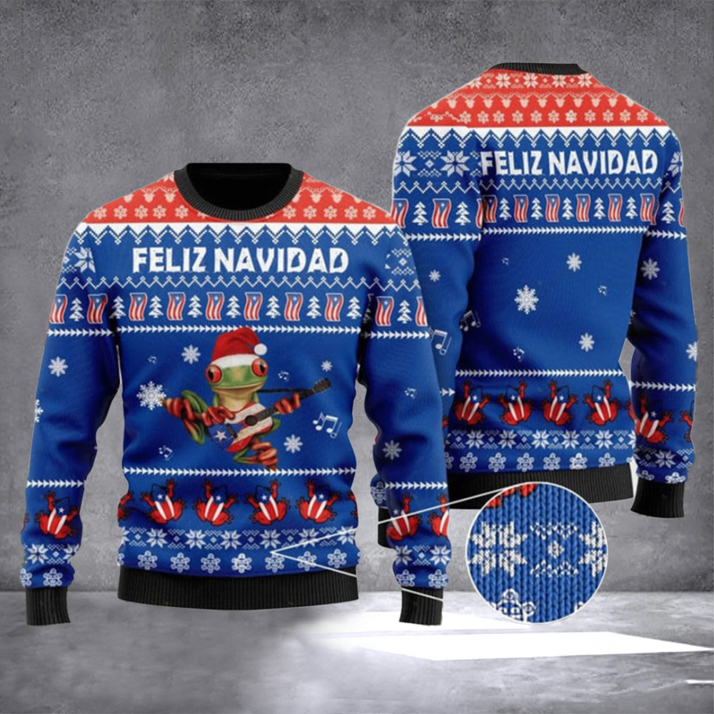 Frog Puerto Rico Feliz Navidad Putos Ugly Christmas Sweater Puerto Rican Christmas Gifts