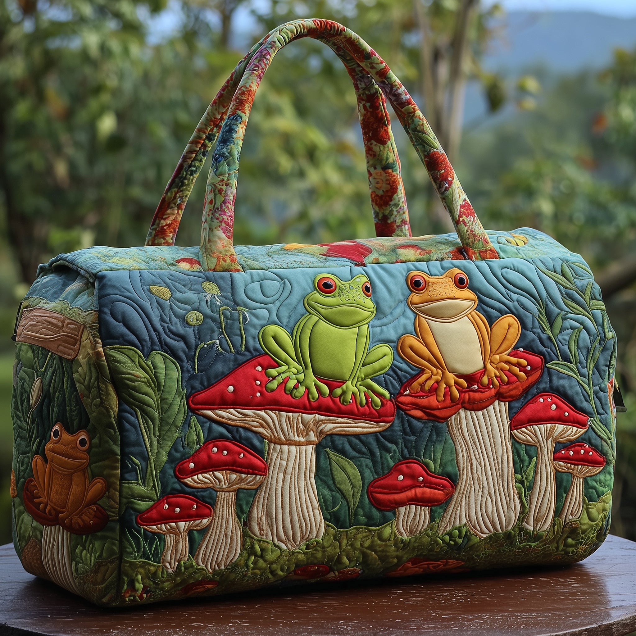 Frog Quilted Duffle Bag Organized Storage Pockets