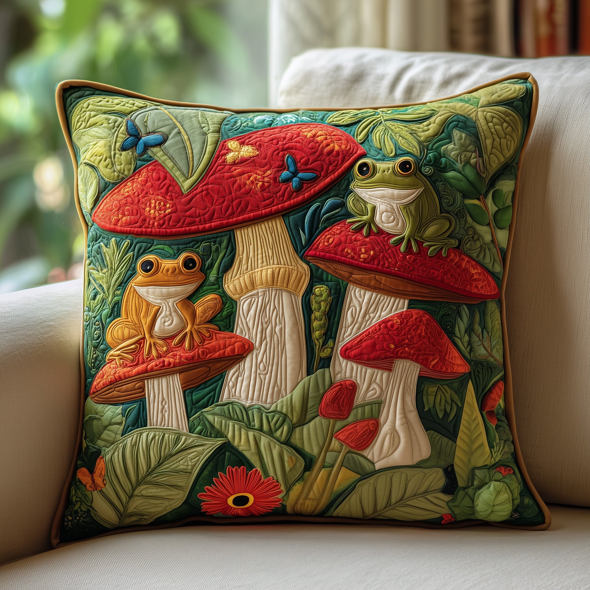 Frog Quilted Pillow Case Decorative Pillow Cover MerchGifts For Frog Lovers