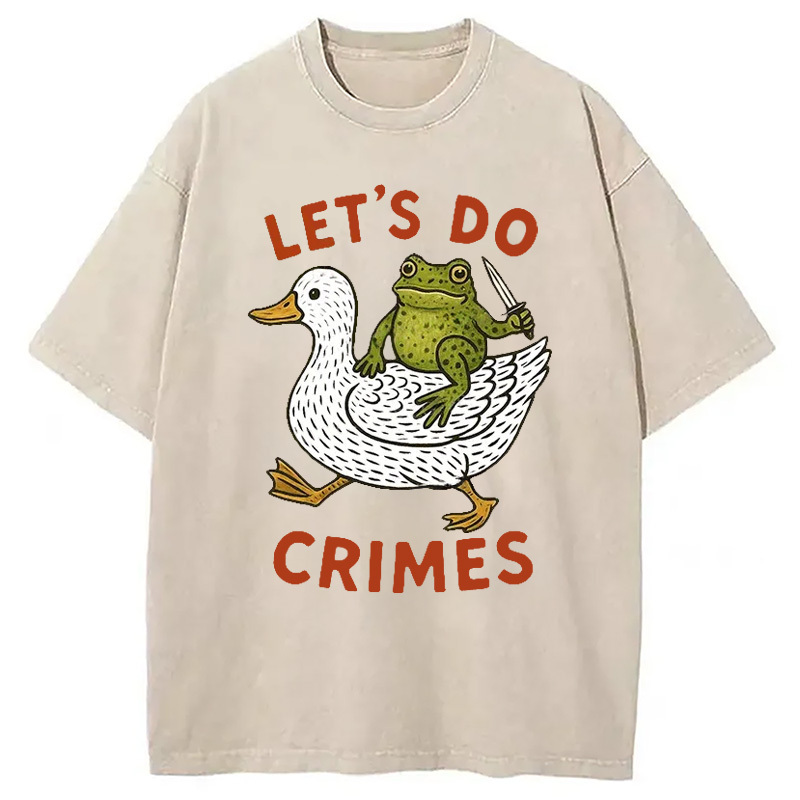 Frog Ready To Commit Crime Washed T-Shirt Classic Graphic Fashion Tee Gifts For Best Friend
